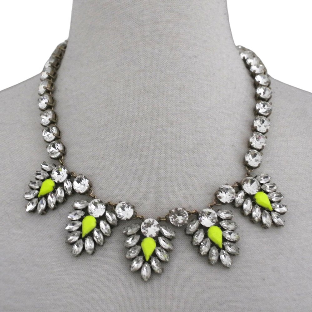 J CREW Crystal & Neon Chevron Statement necklace #03357